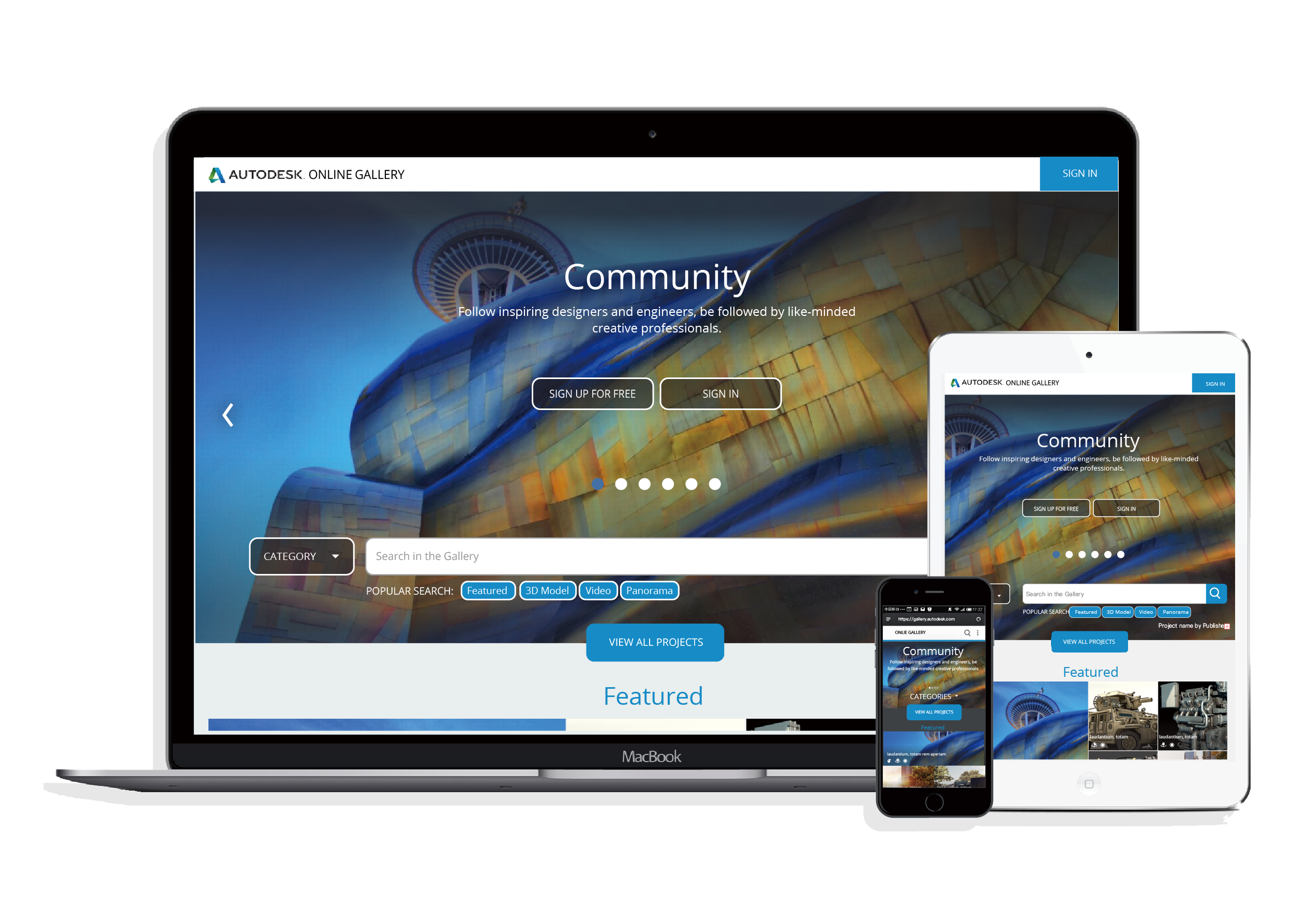 Autodesk Online Gallery across desktop, tablet and mobile